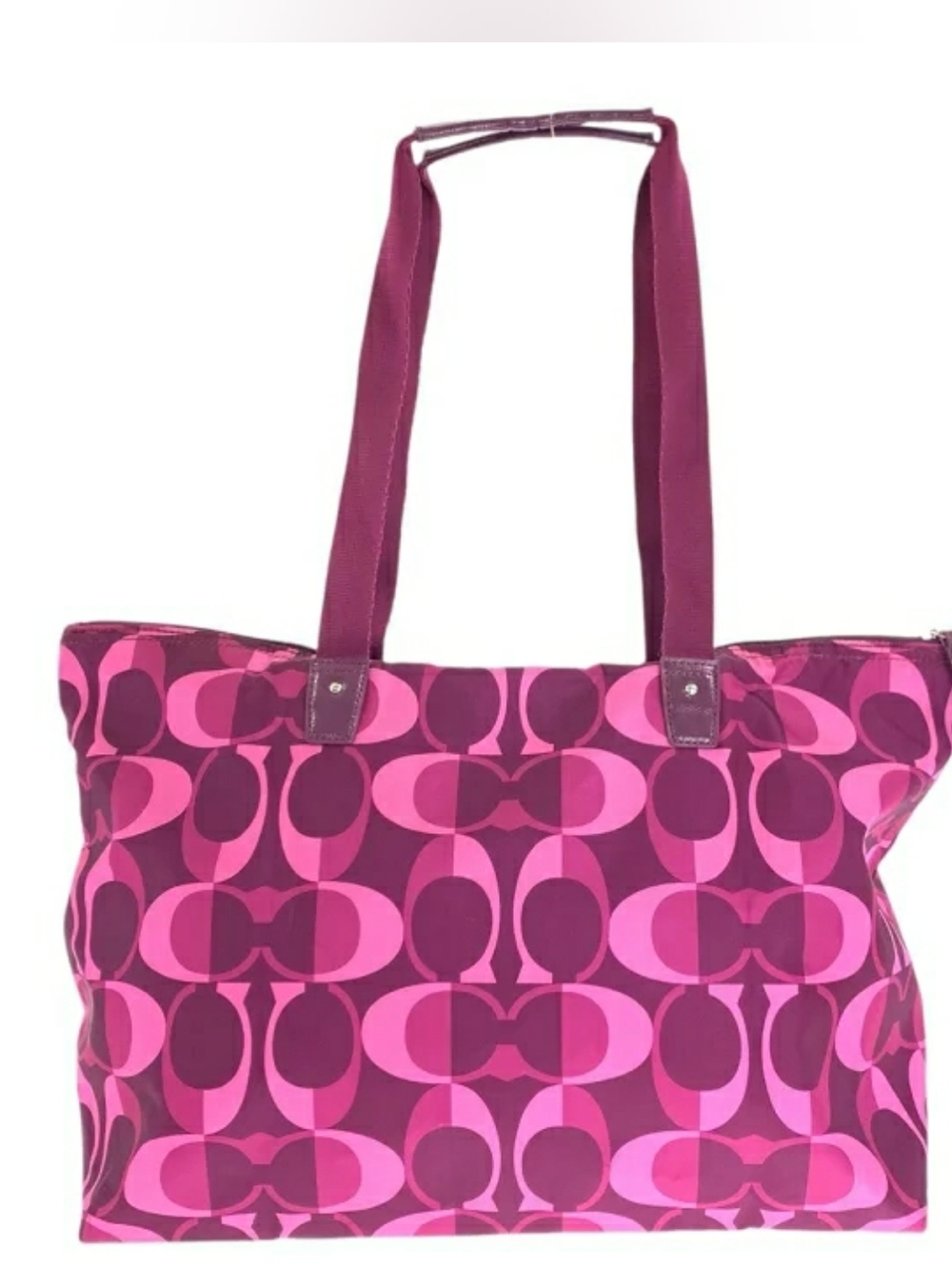 COACH 77321 Fuchsia Signature Nylon Getaway Packable Weekender Tote Bag No Pouch